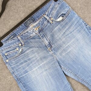 Lucky Brand Lolita Skinny Jeans Women Size 12/31 Medium Wash Blue Raw Hem Denim